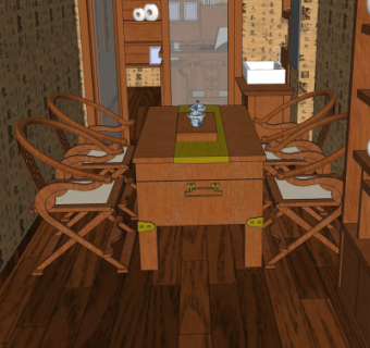 中式茶桌椅su模型