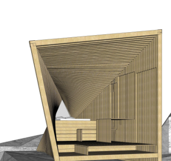 现代木廊架su模型