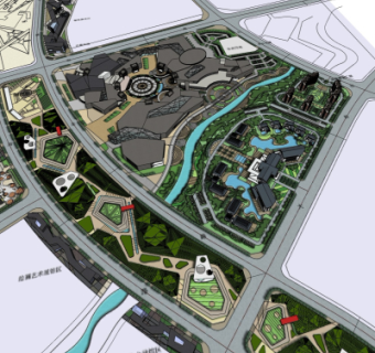 现代小区规划su模型