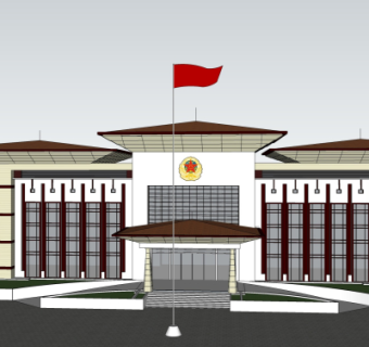 中式公安局外观su模型