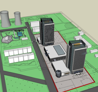 现代办公商业区鸟瞰规划su模型