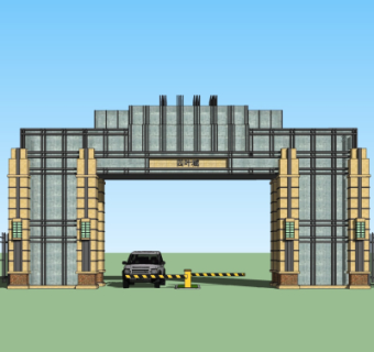 新古典小区入户门su模型