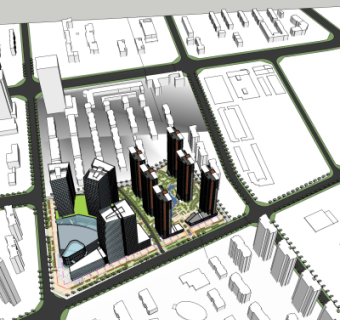 现代办公楼鸟瞰规划su模型
