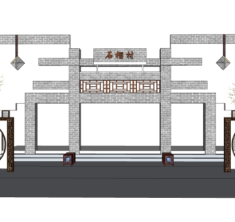 新中式门头su模型