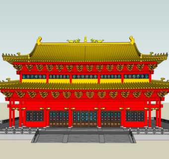 中式藏经阁建筑su模型