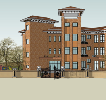 现代幼儿园外观su模型