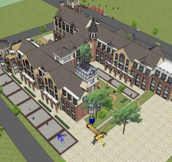 欧式幼儿园鸟瞰规划su模型