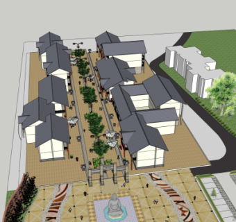 现代商业街鸟瞰规划su模型