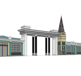 欧式小区入口门头su模型