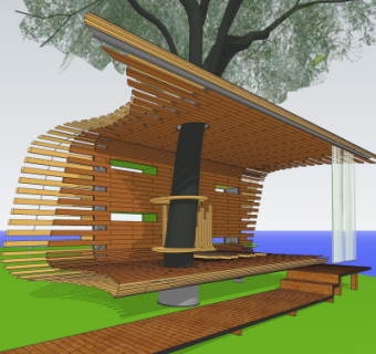 现代木廊架su模型