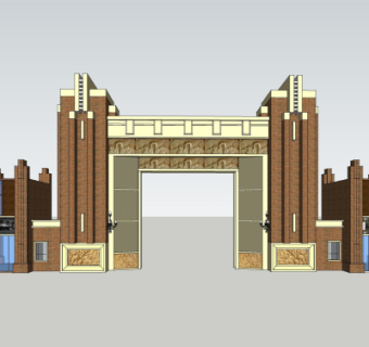新古典小区入户门su模型