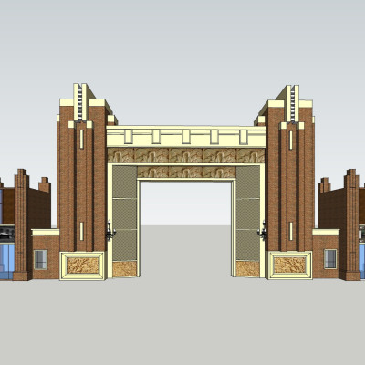 新古典小区入户门su模型