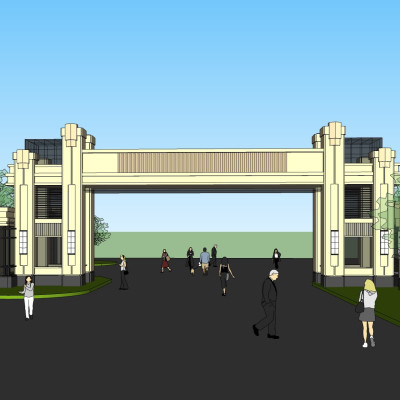 新古典小区入户门su模型