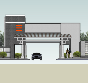 新中式小区大门su模型