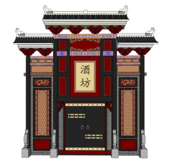 中式牌坊大门su模型