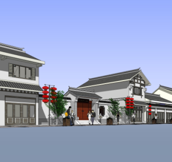 中式沿街商业建筑su模型