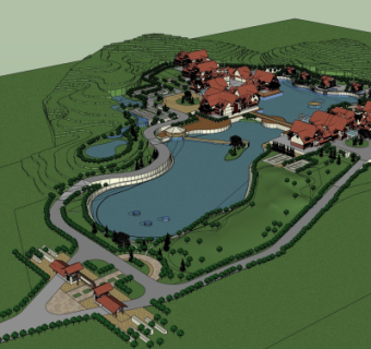 现代度假村鸟瞰规划su模型