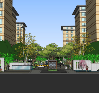 现代小区入口su模型