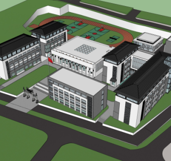 现代学校鸟瞰规划su模型