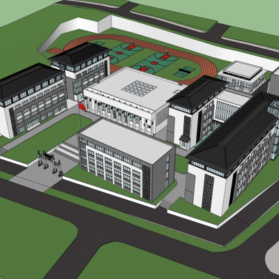 现代学校鸟瞰规划su模型