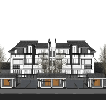 新中式连排别墅su模型