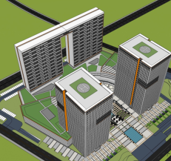 现代高层住宅鸟瞰规划su模型