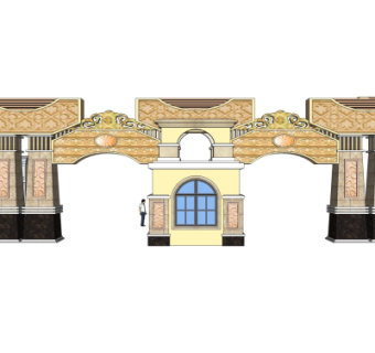 欧式小区入口门头su模型