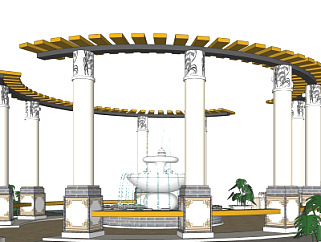 新中式廊架喷泉su模型