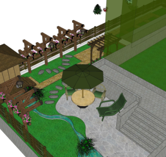 现代阳台花园su模型