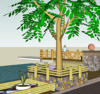 现代沿河景观su模型