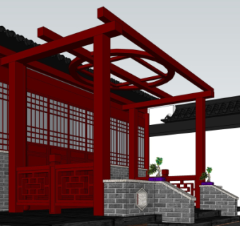 中式住宅门头su模型
