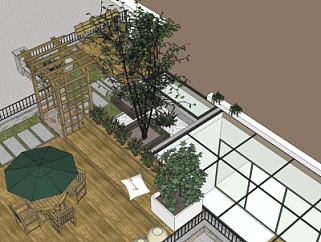 现代阳台花园su模型