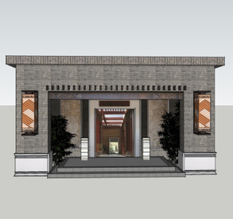 新中式门头su模型