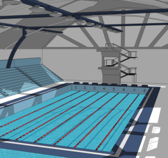 现代游泳馆su模型