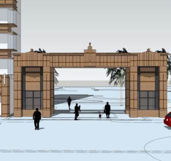 新古典小区入户门su模型