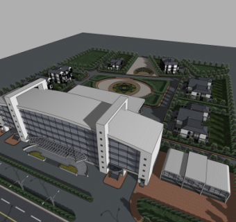 现代办公楼鸟瞰规划su模型