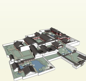 中式别墅鸟瞰规划su模型