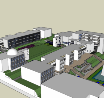 现代办公楼鸟瞰规划su模型