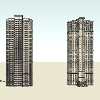 新古典高层公寓楼su模型
