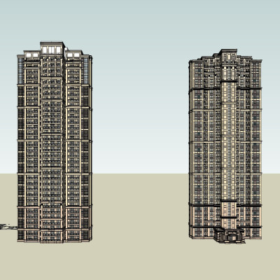 新古典高层公寓楼su模型