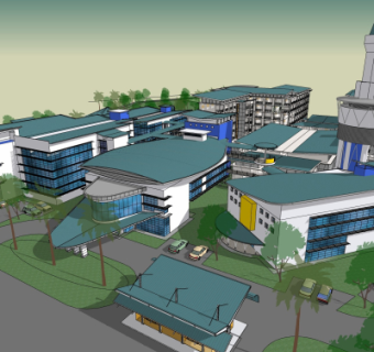 现代办公楼鸟瞰规划su模型