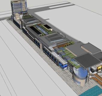 现代商业街鸟瞰规划su模型