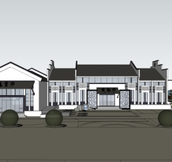 新中式候船厅su模型