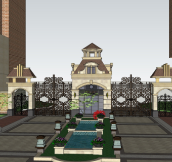 欧式小区住宅大门免费su模型