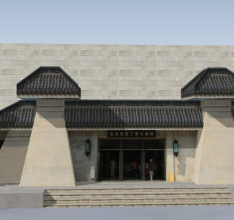 新中式办事中心外观su模型