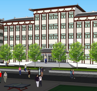 新中式办公楼su模型