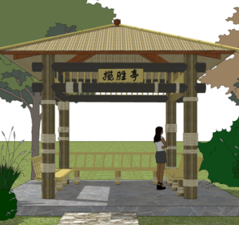 中式凉亭su模型