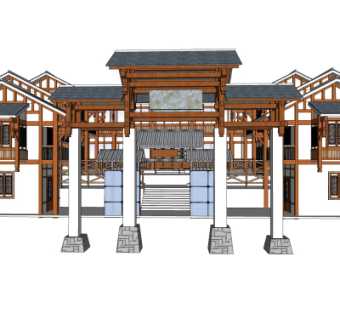 中式古建民房su模型