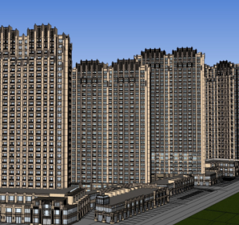 新古典高层公寓楼su模型