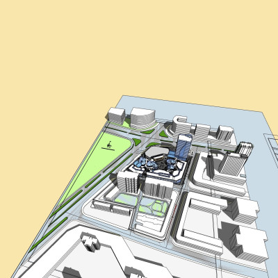 现代办公楼鸟瞰规划su模型